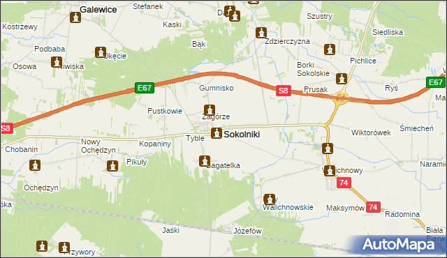mapa Sokolniki powiat wieruszowski, Sokolniki powiat wieruszowski na mapie Targeo