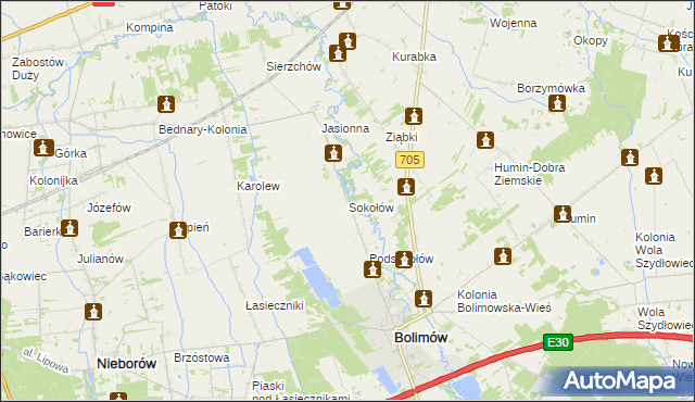 mapa Sokołów gmina Bolimów, Sokołów gmina Bolimów na mapie Targeo