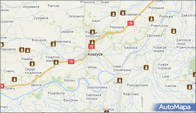 mapa Sokołowice gmina Koszyce, Sokołowice gmina Koszyce na mapie Targeo