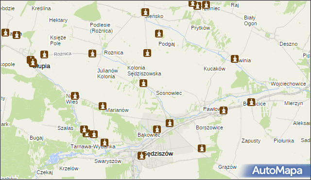 mapa Sosnowiec gmina Sędziszów, Sosnowiec gmina Sędziszów na mapie Targeo