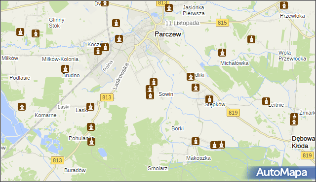 mapa Sowin gmina Parczew, Sowin gmina Parczew na mapie Targeo