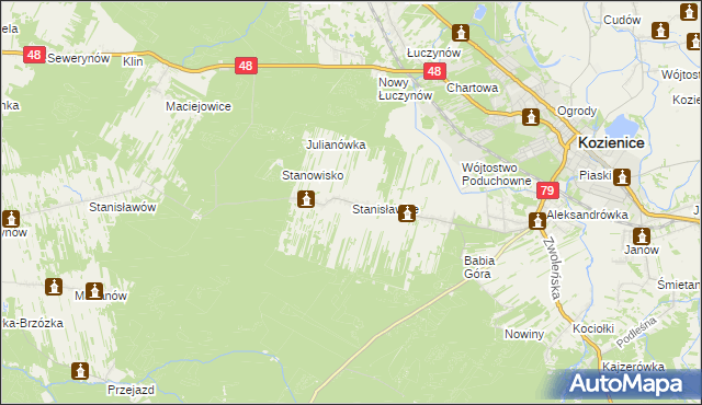 mapa Stanisławice gmina Kozienice, Stanisławice gmina Kozienice na mapie Targeo