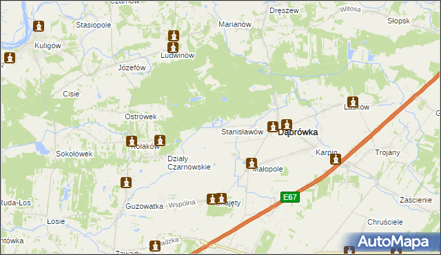 mapa Stanisławów gmina Dąbrówka, Stanisławów gmina Dąbrówka na mapie Targeo