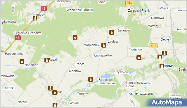 mapa Stanisławów gmina Lipie, Stanisławów gmina Lipie na mapie Targeo