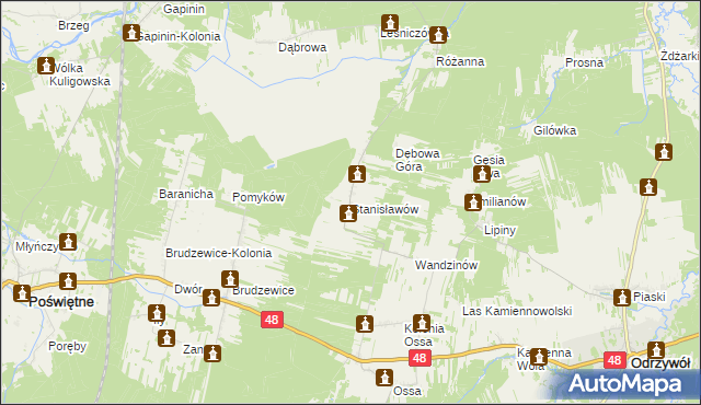 mapa Stanisławów gmina Odrzywół, Stanisławów gmina Odrzywół na mapie Targeo