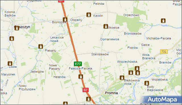 mapa Stanisławów gmina Promna, Stanisławów gmina Promna na mapie Targeo