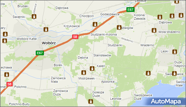 mapa Stanisławów gmina Wolbórz, Stanisławów gmina Wolbórz na mapie Targeo