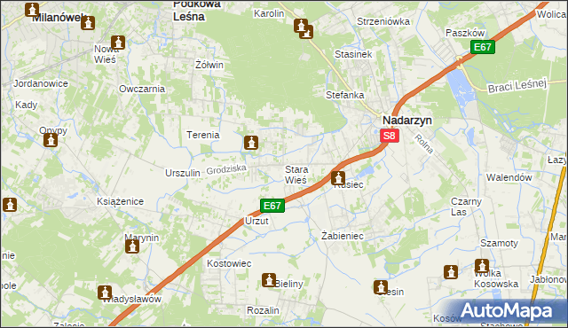 mapa Stara Wieś gmina Nadarzyn, Stara Wieś gmina Nadarzyn na mapie Targeo