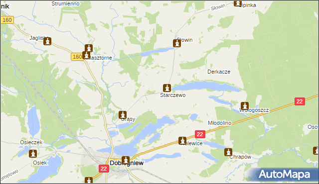 mapa Starczewo gmina Dobiegniew, Starczewo gmina Dobiegniew na mapie Targeo
