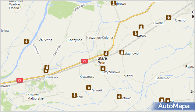 mapa Stare Pole powiat malborski, Stare Pole powiat malborski na mapie Targeo