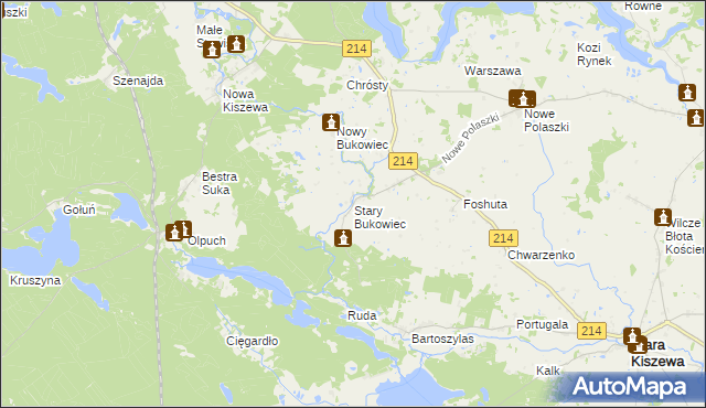 mapa Stary Bukowiec gmina Stara Kiszewa, Stary Bukowiec gmina Stara Kiszewa na mapie Targeo