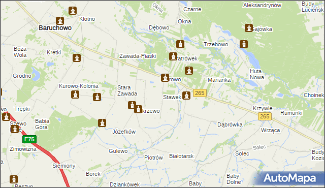 mapa Stawek gmina Baruchowo, Stawek gmina Baruchowo na mapie Targeo