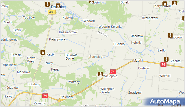 mapa Stefanów gmina Drużbice, Stefanów gmina Drużbice na mapie Targeo