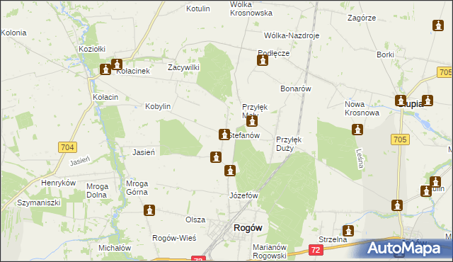 mapa Stefanów gmina Rogów, Stefanów gmina Rogów na mapie Targeo