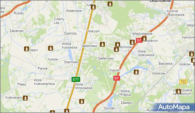 mapa Stefanowo gmina Lesznowola, Stefanowo gmina Lesznowola na mapie Targeo