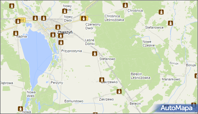 mapa Stefanowo gmina Zbąszyń, Stefanowo gmina Zbąszyń na mapie Targeo