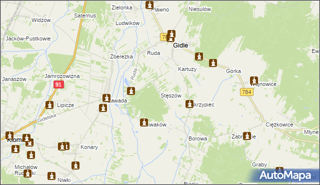 mapa Stęszów gmina Gidle, Stęszów gmina Gidle na mapie Targeo