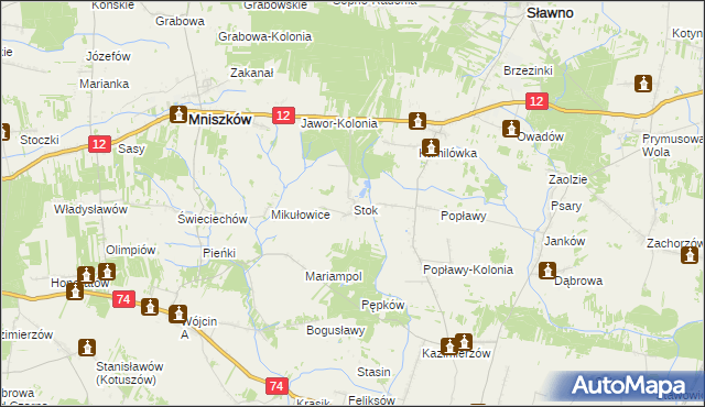 mapa Stok gmina Mniszków, Stok gmina Mniszków na mapie Targeo