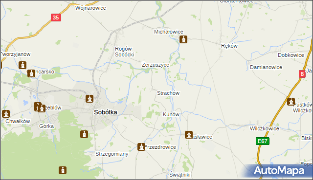 mapa Strachów gmina Sobótka, Strachów gmina Sobótka na mapie Targeo