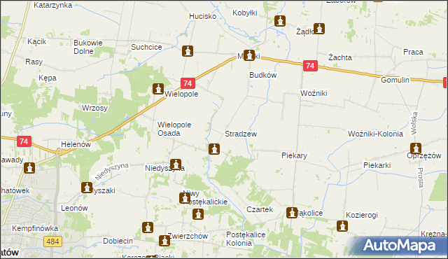 mapa Stradzew gmina Wola Krzysztoporska, Stradzew gmina Wola Krzysztoporska na mapie Targeo