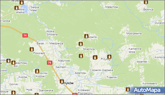 mapa Strażnica gmina Smyków, Strażnica gmina Smyków na mapie Targeo