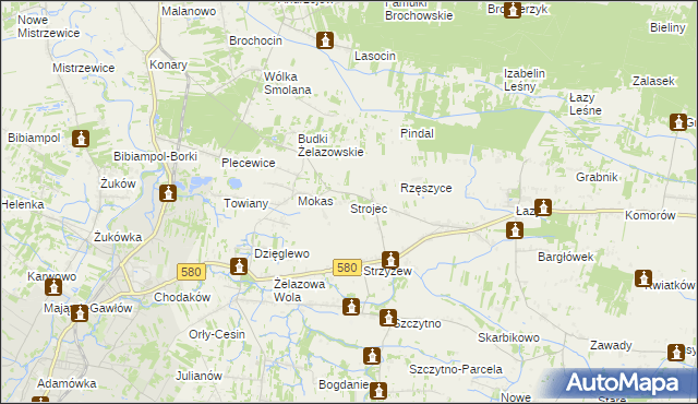 mapa Strojec gmina Kampinos, Strojec gmina Kampinos na mapie Targeo