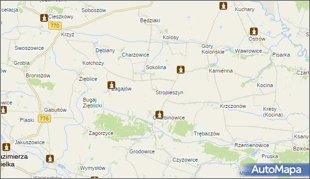mapa Stropieszyn gmina Czarnocin, Stropieszyn gmina Czarnocin na mapie Targeo