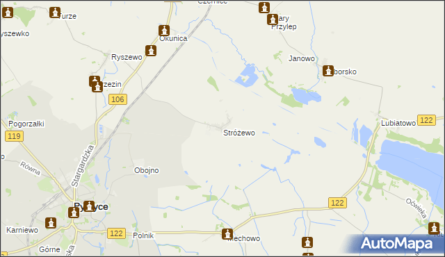 mapa Stróżewo gmina Pyrzyce, Stróżewo gmina Pyrzyce na mapie Targeo