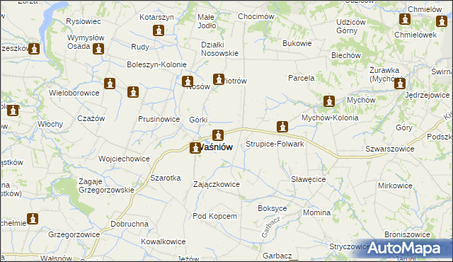 mapa Strupice gmina Waśniów, Strupice gmina Waśniów na mapie Targeo