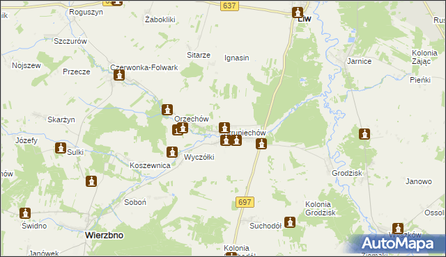 mapa Strupiechów, Strupiechów na mapie Targeo