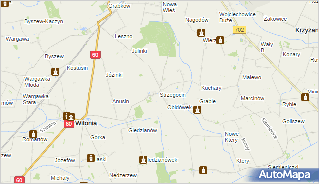 mapa Strzegocin gmina Kutno, Strzegocin gmina Kutno na mapie Targeo