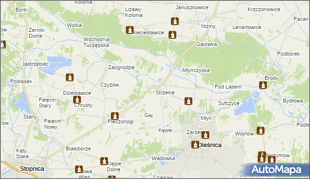 mapa Strzelce gmina Oleśnica, Strzelce gmina Oleśnica na mapie Targeo