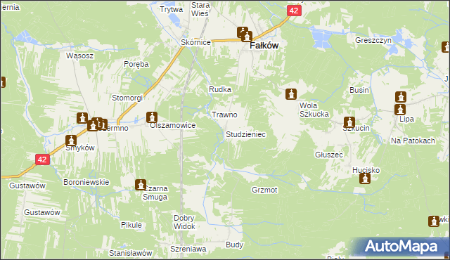 mapa Studzieniec gmina Fałków, Studzieniec gmina Fałków na mapie Targeo