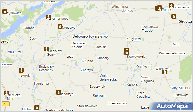 mapa Suchary gmina Wilczyn, Suchary gmina Wilczyn na mapie Targeo