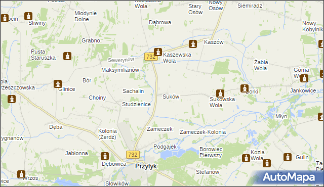 mapa Suków gmina Przytyk, Suków gmina Przytyk na mapie Targeo