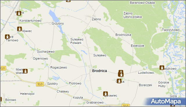 mapa Sulejewo gmina Brodnica, Sulejewo gmina Brodnica na mapie Targeo