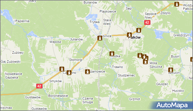 mapa Sułków gmina Fałków, Sułków gmina Fałków na mapie Targeo