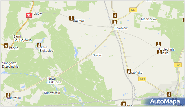 mapa Sułów gmina Rzepin, Sułów gmina Rzepin na mapie Targeo