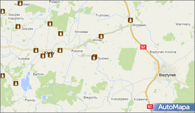 mapa Sułowo gmina Bisztynek, Sułowo gmina Bisztynek na mapie Targeo