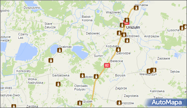 mapa Sumin gmina Urszulin, Sumin gmina Urszulin na mapie Targeo