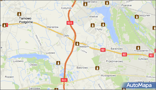 mapa Swadzim gmina Tarnowo Podgórne, Swadzim gmina Tarnowo Podgórne na mapie Targeo
