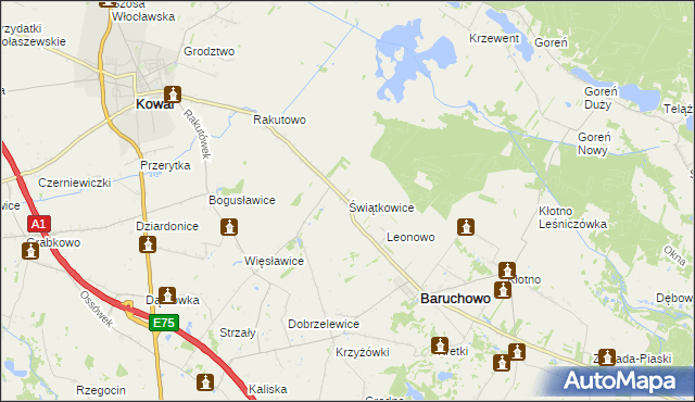 mapa Świątkowice gmina Baruchowo, Świątkowice gmina Baruchowo na mapie Targeo