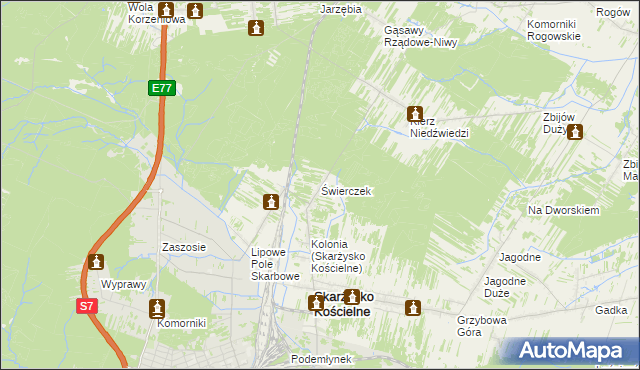 mapa Świerczek gmina Skarżysko Kościelne, Świerczek gmina Skarżysko Kościelne na mapie Targeo