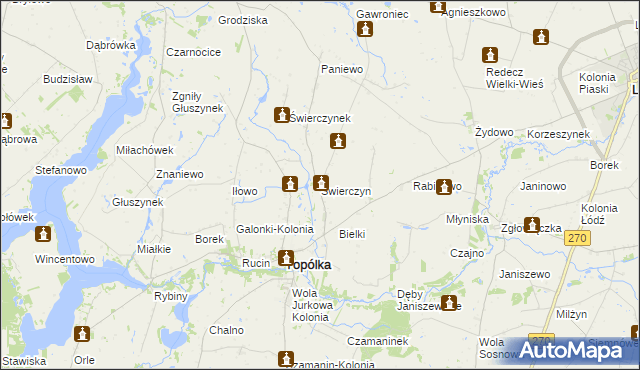 mapa Świerczyn gmina Topólka, Świerczyn gmina Topólka na mapie Targeo