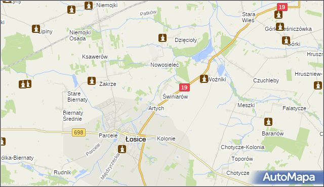 mapa Świniarów, Świniarów na mapie Targeo