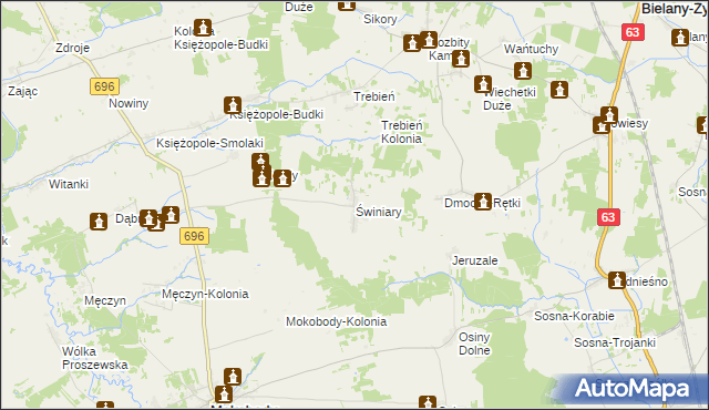 mapa Świniary gmina Mokobody, Świniary gmina Mokobody na mapie Targeo