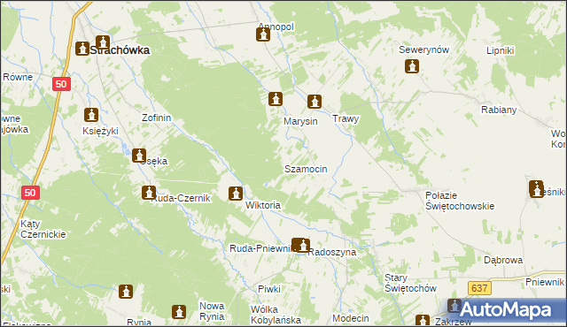 mapa Szamocin gmina Strachówka, Szamocin gmina Strachówka na mapie Targeo