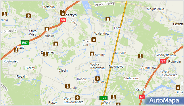 mapa Szamoty gmina Nadarzyn, Szamoty gmina Nadarzyn na mapie Targeo