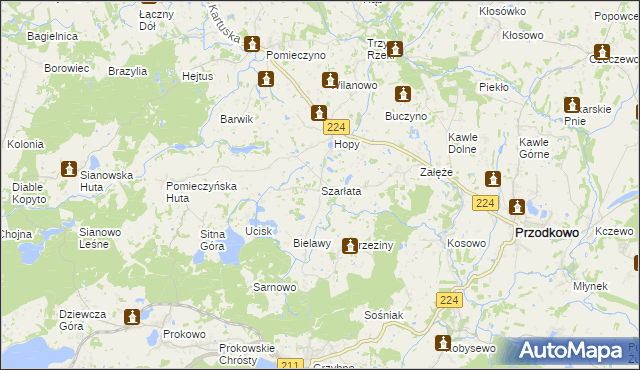mapa Szarłata gmina Przodkowo, Szarłata gmina Przodkowo na mapie Targeo