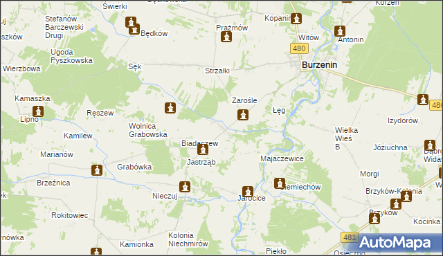 mapa Szczawno gmina Burzenin, Szczawno gmina Burzenin na mapie Targeo